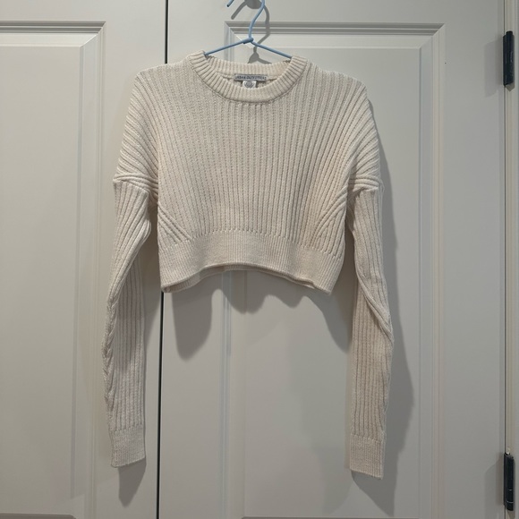 UO Big Sur Ribbed Pullover Sweater | Cropped Ribbed Crewneck | Cream | XS - Picture 3 of 10